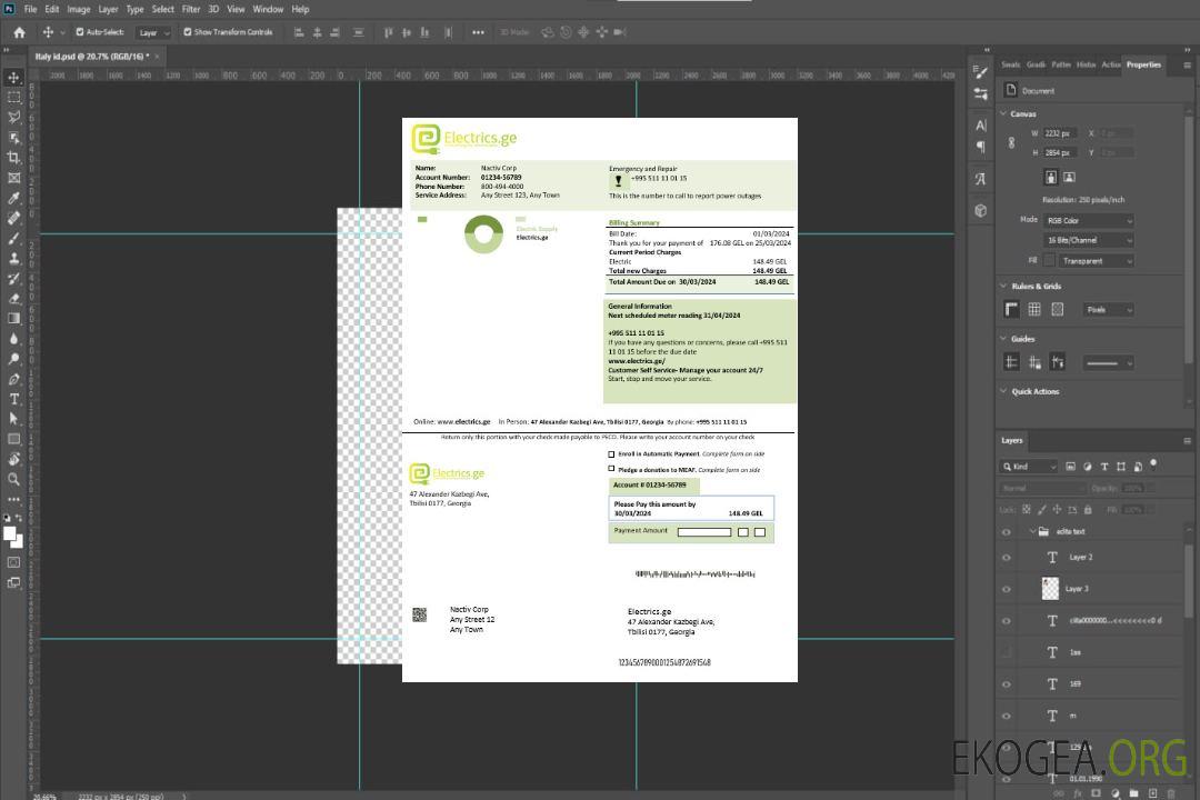 Modèle de facture d'électricité de Georgia Electrics.ge aux formats Word et PDF1 template